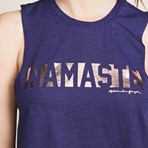 Spiritual Gangster blue tank w/ rose gold NAMASTE, size S